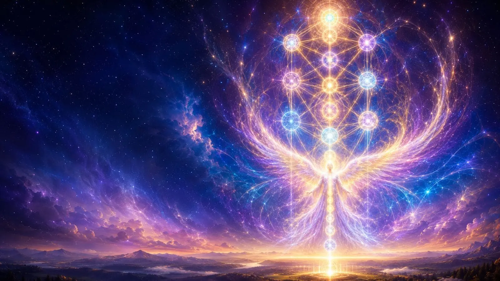 As nove esferas angélicas representadas em uma mandala luminosa