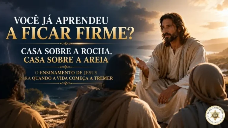 Jesus ensinando a parábola da Casa sobre a Rocha e Casa sobre a Areia