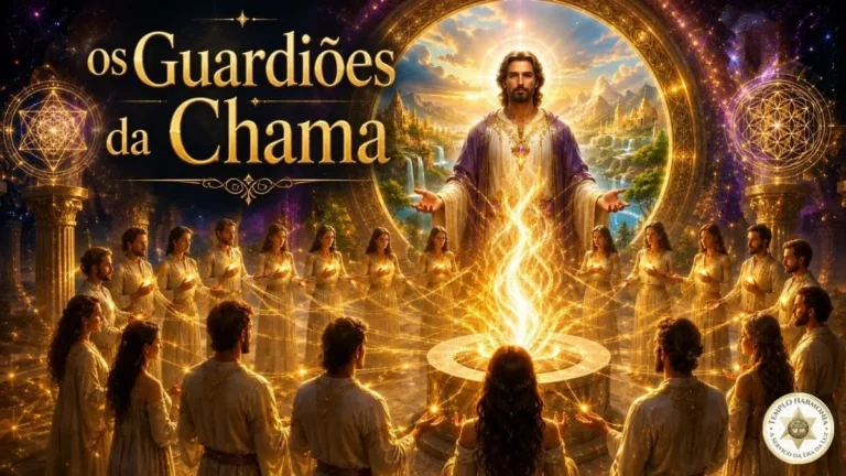 Guardiões da Chama Divina reunidos em ritual espiritual